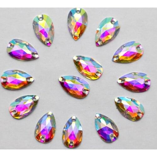 100pcs 7*12mm crystal AB Silver Base FlatBack Rhinestone Sew On Stone Droplet Resin Sewing On Rhinestone For Jewelry And Strass