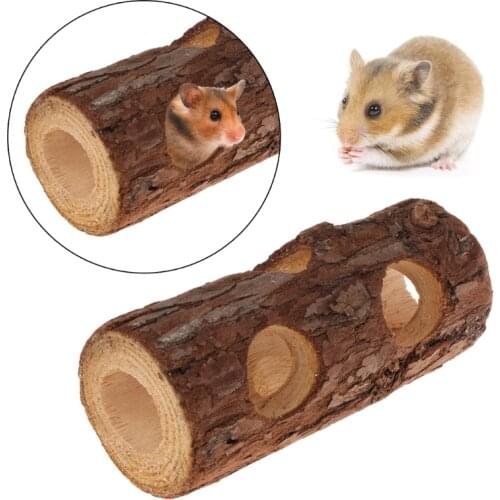 Hamster Tunnel Natural Wood Chew Toys Small Pets Squirrel Chinchilla L4MB