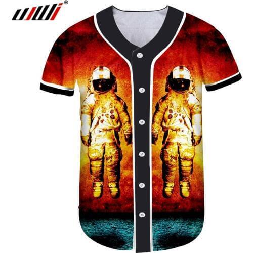 UJWI Baseball T Shirt Man Slim Fit 3D Printed Red Cosmonaut Leisure Large Size 5XL 6XL Costume Homme Short-sleeved Shirt