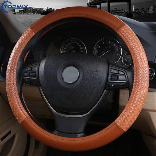 Universal 38CM Car Steering-wheel Cover Brown Leather Auto Steering Wheel Covers Non-slip Car-styling Accessories