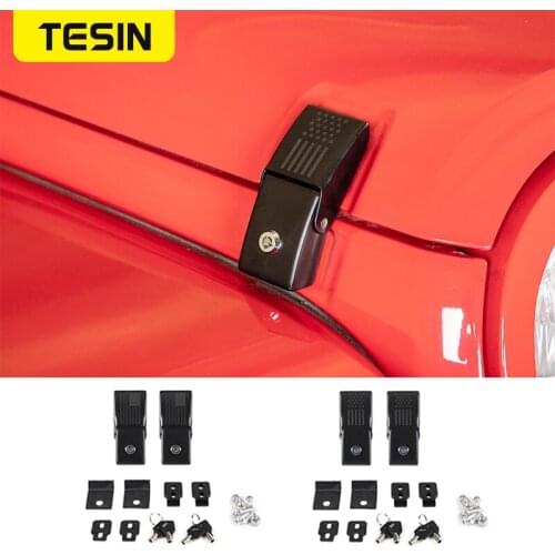 TESIN Car Lock Hood Latch Catch With Key Kit for Car Engine Lock Cover Jeep Wrangler JK JL JT 2007-2021 Car Exterior Accessories