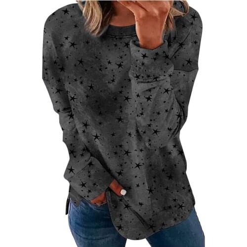 Woman Long Sleeve Round Neck Stars Sky Printing T-shirt Classic Casual Tie Dye Blouse Daily All-match Lovely Girls T-shirt Tops