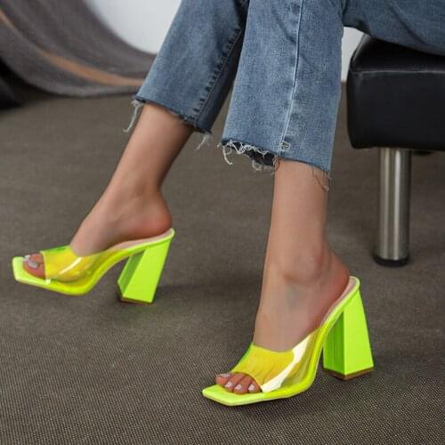 High heel summer slippers ladies summer sandals 2021 outdoor sexyfluorescent colorpattern sexy womens banquet high heels shoes