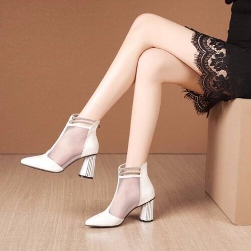 Womens Crystal Lace Zipper Mesh High Heels Summer Womens High Heels Womens Shoes Classic Solid Platform Sandals Ladies Shoes