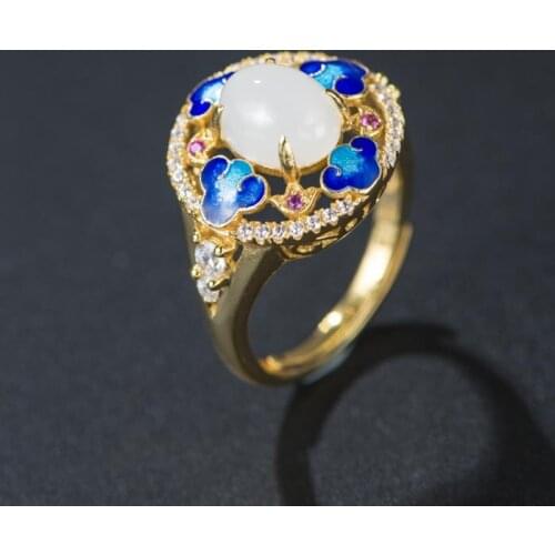 Silver Jewelry S925 Sterling Silver Ring White Jade Women Open Ended Ring National Wind Joker Factory Direct Wholesale