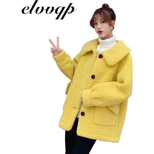 Women Faux Fur Coat Autumn Winter Teddy Coat Fashion Korean Lambswool Single-breasted Loose Jacket Ladies Outwear Coat LU1825