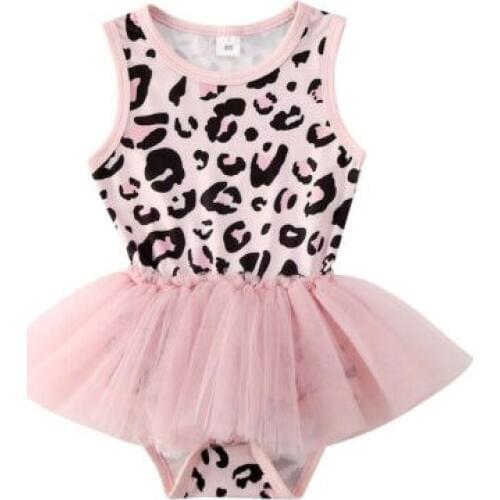 2020 Sweet Newborn Baby Girl Leopard Clothes Sleeveless Lace Dress Romper One Piece Jumpsuit Outfit