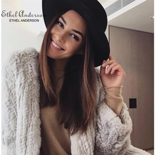 ETHEL ANDERSON Womens Real Rabbit Fur Knitted Coat Jackets Striking Vogue Cardigan Long Sleeve Top For Lady Vest Excellent Gift