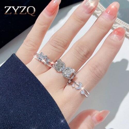 ZYZQ ins Korean Fashion Star Moon Double Layer Open Ring For Women Simple Temperament Butterfly Ring Romantic Jewelry 2021