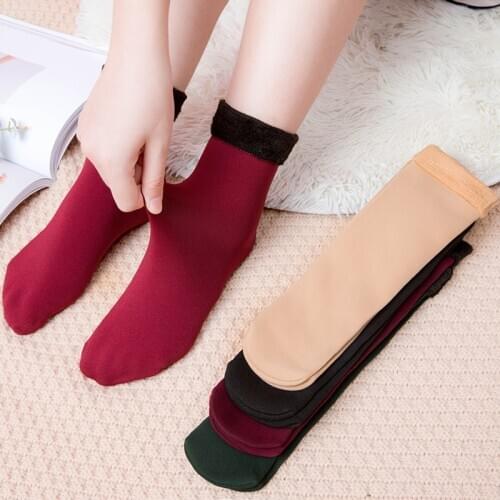 1 Pair Thicken Warm Womens Socks Winter Pure Cotton Wool Seamless Velvet Casual Ladies Soft Thermal Floor Sleeping Socks