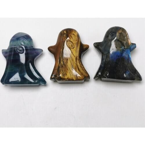 1PCS Natural Crystal Ghost Carved Quartz Animals Hallows Stone Craft Figurine Healing Lab Feng Shui Home Decor Reiki Decor Gift