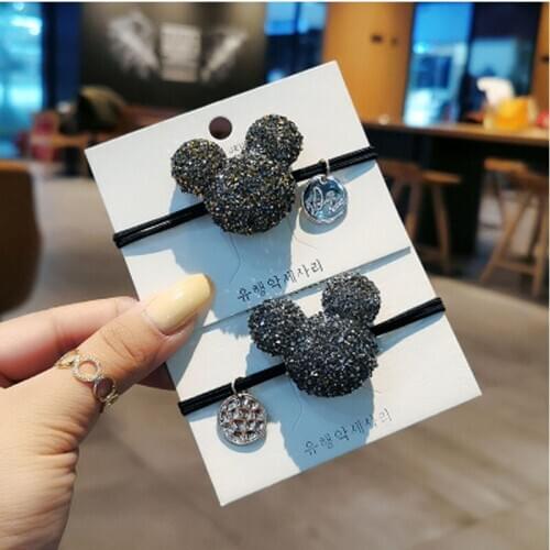 2 pcs Disney full diamond Mickey mouse head rope fashion hair accessories cute rubber band ponytail hair ring hair rope