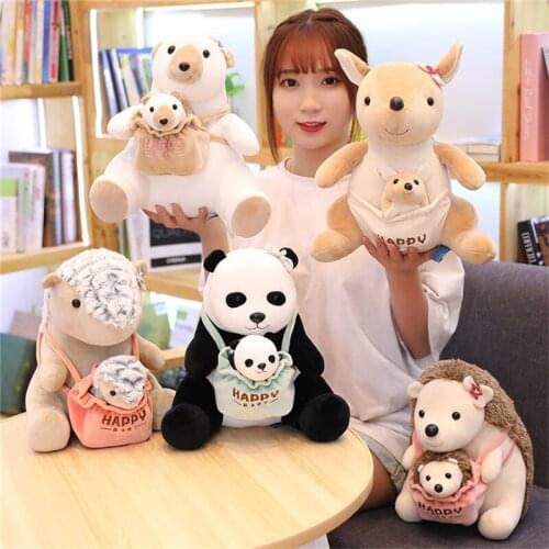 25CM Simulation Mother And Kids Series Panda Polar Kangaroo bear hedgehog Plush Toys For Kids Companion toys