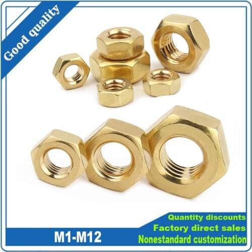 5/100pcs DIN934 Solid Brass Copper Hex Hexagon Nut M1 M1.2 M1.4 M1.6 M2 M2.5 M3 M4 M5 M6 M8 M10 M12 Screw Bolt Brass Fasteners