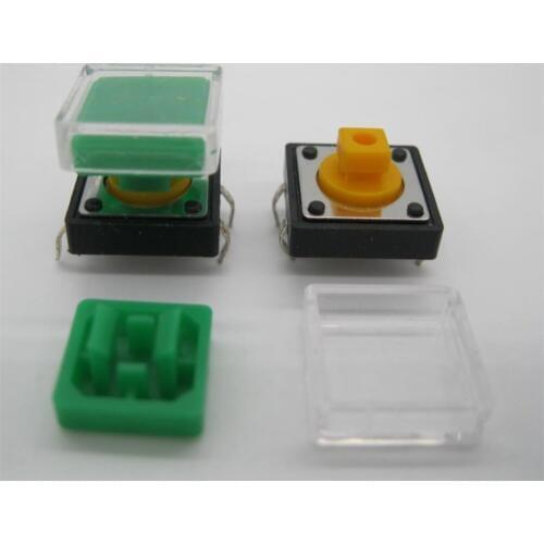 50pcs B3F Tactile Push Button Switch+green color hat 50pcs+transparent cap 50pcs Momentary Tact Touch Micro switch 12x12x7.3mm