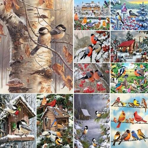 5D Colorful Birds Diamond Embroidery Winter Branch Red Fruit Diy Diamond Painting Full Square Round Rhinestone Mosaic Art Decor
