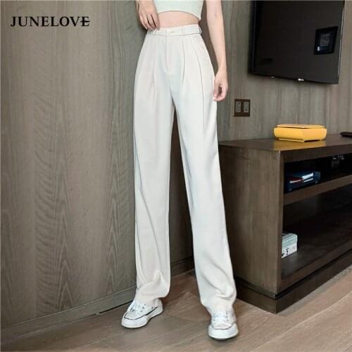 Women Spring Summer New Purple White Straight Pants Vintage Female High Waist Elegant Office Lady Trousers Street Casual Bottoms