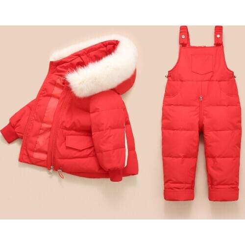 2-4 Years Old 2pcs Set Baby Girl winter down jacket and jumpsuit for children Thicken Warm girls Infant snowsuit 2-4 Year