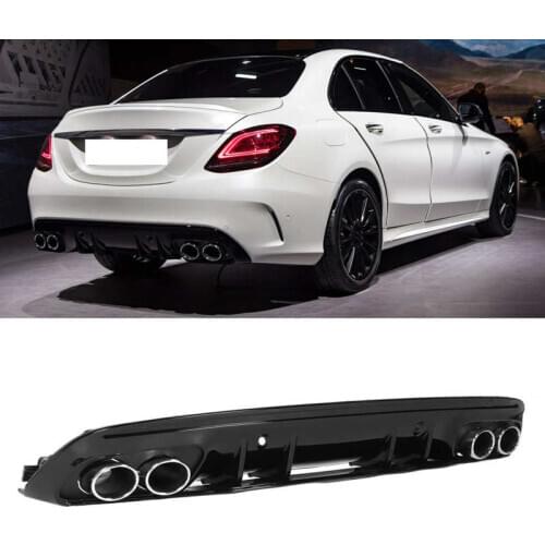 For C43 Look Diffuser Sliver Chrome Quad Exhaust Tips Fit for Mercedes Benz C Class W205 S205 AMG Line 2015-2020 New