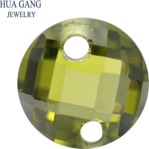 Two Holes Olive Double Checkerboard AAAAA Round Brilliant Loose Cubic Zirconia Stone CZ For Jewelry Making 3-14mm High Quality