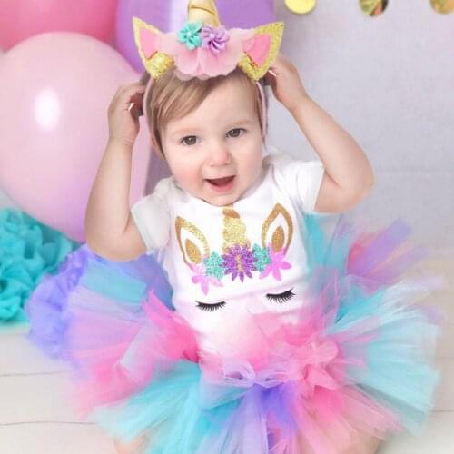 Halloween Dress Baby Flower Unicorn Dres 1 Year Birthday Party Baby Girls Clothes Newborn Baby Girl Christening Gown Infant