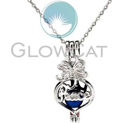K1117 Exquisite Letter Peace Bowknot Beads Pearl Cage Perfume Diffuser Pendant Locket Necklace Birthday Gift Jewelry