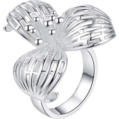 Silver color large flowers finger ring fashion jewelry pretty cute party style for women good quality and low price