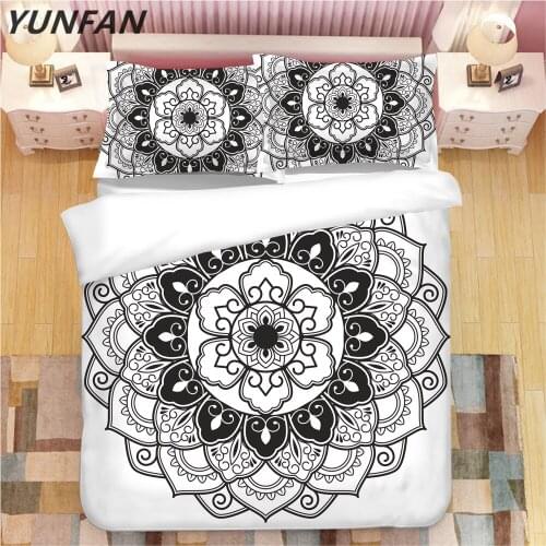 3D Mandala Bedding Set white black Duvet Cover With Pillowcases Flower twin full queen king Bedclothes Bohemian 3pcs Bedspreads