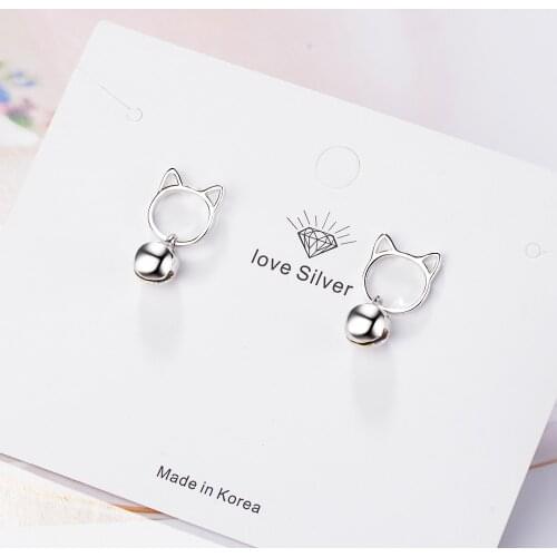 925 Sterling Silver Trendy Fashion Cat Bell Drop Earrings Cute Animal Jewelry For Women Dangle Earrings Christmas Gifts S-E674