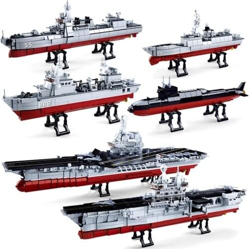 Military navy Ship boat sets building kit blocks kids toys brick aircrafted carrier creative DIY army warship submarine 3D Model