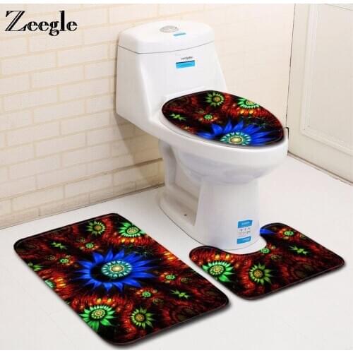 Zeegle Bath Mat Set Anti Slip Bathroom Doormat Absorbent Toilet Pedestal Rug Foot Mat Flannel Toilet Seat Cover Mat Toilet Set