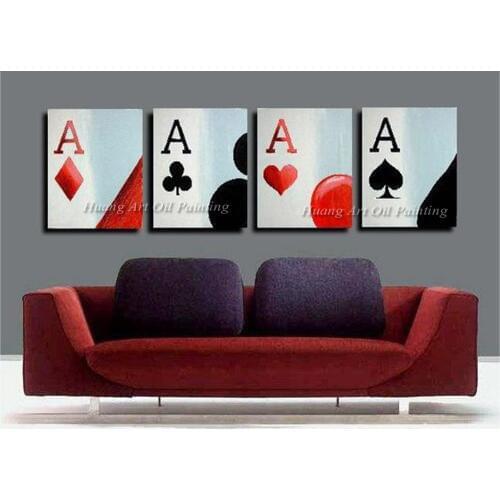 New Hand Painted Poker Oil Painting on Canvas Modern Abstract Game Card Acrylic Paintings Home Wall Decor Group of Pictures