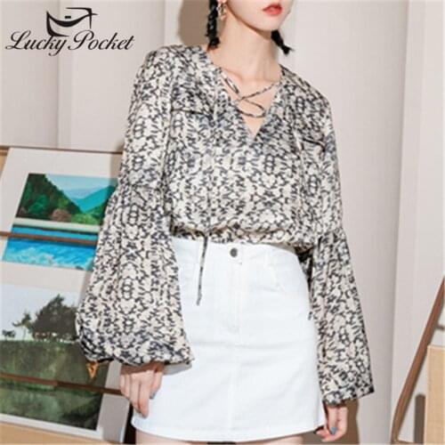 New Women Autumn Winter Slim White Lace Up Floral Print Shirt Female Fashion Plus Size Blouses Ladies Brand Casual Tops ZM811