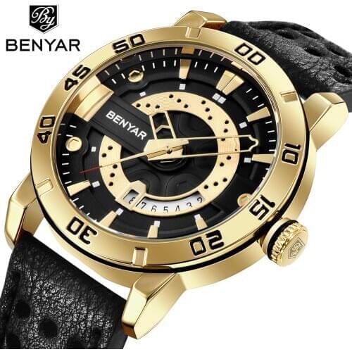 New Luxury Brand BENYAR Watches Men Leather Quartz Watch Fashion week Date Watch Reloj Hombre Sport Clock Male relogio Masculino