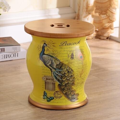 New Flower Bird Bamboo And Wood Ceramic Drum stool Home Craft decoration porcelain stool