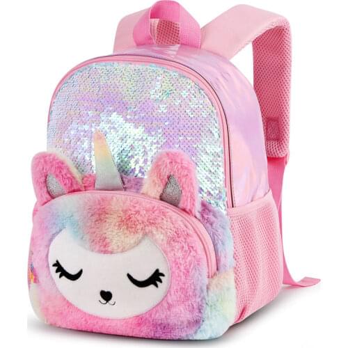 2021 New Pink 3D Plush Unicorn Backpack for Kids Mini Cute Toddler Bags Outdoor Water Proof Small School Bag Girls 13inch