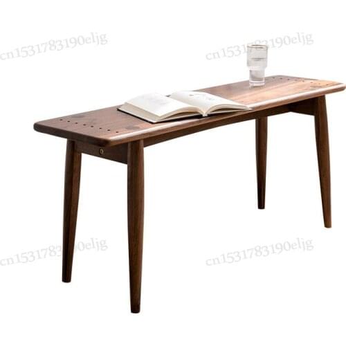 Nordic Japanese Style Solid Wood Black Walnut Dining Table Long Bench Bar Stool Dining Chair Porch Changing Shoe Stool