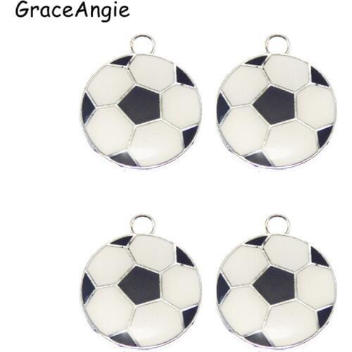 Wholesale 20pcs Rhodium Plated Black White Football Cartoon Enamel Pendant Jewelry Findings Bracelet Charm DIY Key Chain 37048