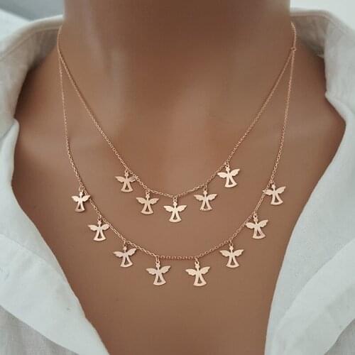 Angel Necklace Layer Necklace Dainty Necklace Minimalist Necklace 925 Silver Rose Gold