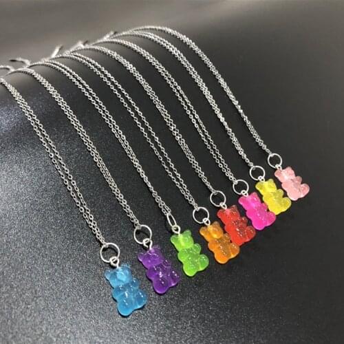 Stainless Steel Handmade Candy 8 Color Cute Judy Cartoon Mini Bear Charm Necklace for Women Girl Daily Jewelry Party Gifts