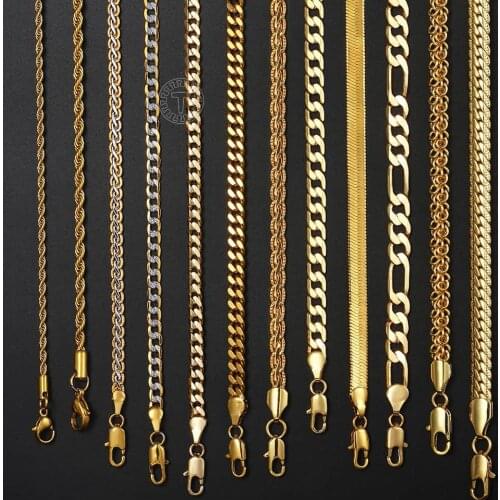 Mens Womens Necklace Chain Gold Filled Figaro Hammered Snake Curb Gold Necklaces for Women Men Fashion Jewelry 2 3 4 5 6mm LGNN2