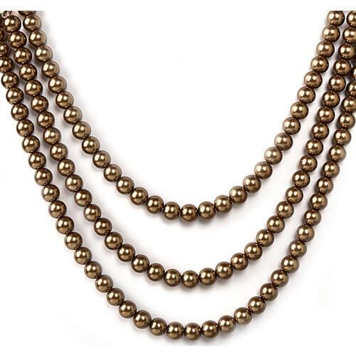 Size For 8mm Three rows Brown Beads Imitation Pearls For DIY Jewelry Necklace 28-32inch Making Design To Mysterious Party H144