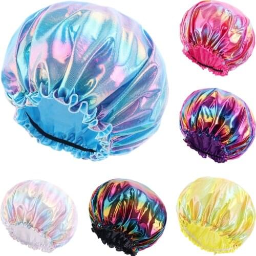 Satin Bonnet Hair Caps Double Layer Elastic Sleep Night Cap Head Cover Hat For Curly Springy Hair Styling Accessories Shower Cap