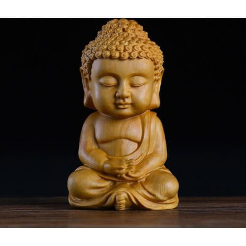 Buddha Statue Wood Sakyamuni Boxwood Wooden Crafts Car Home Figurines Decor Little Meditation Monk Miniature Craft Tea Pet GY12