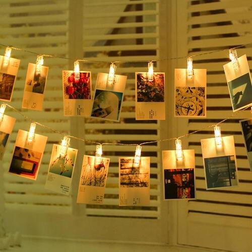Thrisdar 10/20/40 LED Garland Card Photo Clip String Lights Christmas Fairy Garland DIY Bedroom Party Wedding Clips String Light