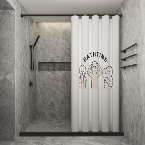 Not in/BATH TIME Pattern Hook Style Shower Curtain,99.9%Waterproof,Bathroom Thicken Mildewproof Fabric,Pure Copper Buttonhole