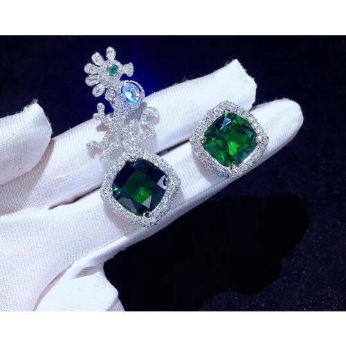 Asymmetry 925 sterling silver with cubic zircon sea horse stud earring green color fine women jewelry high quality