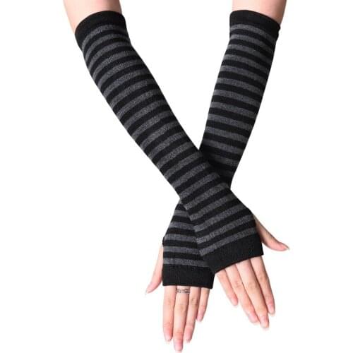 Women Striped Elbow Gloves Spring Autumn Solid Color Fashion Lady Warm Knitted Long Fingerless Gloves High Quality Elbow Mittens