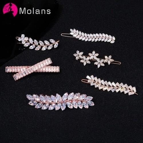 Molans Fashion Barrette Leaf Hair Clips for Women Hair Accessories Rhinestone Bridal Wedding Hair Jewelry Party Bride Headpiece
