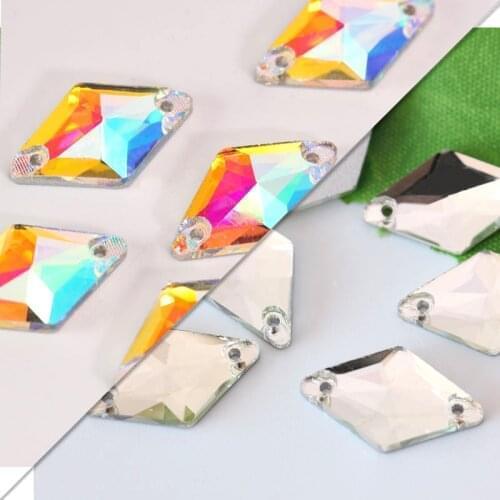 11X19mm 28pcs Crystal AB Rhombus Shapes Sew On Rhinestones Flatback Clear Sew-on Rhinestone Glass Strass For Wedding Dress B0772